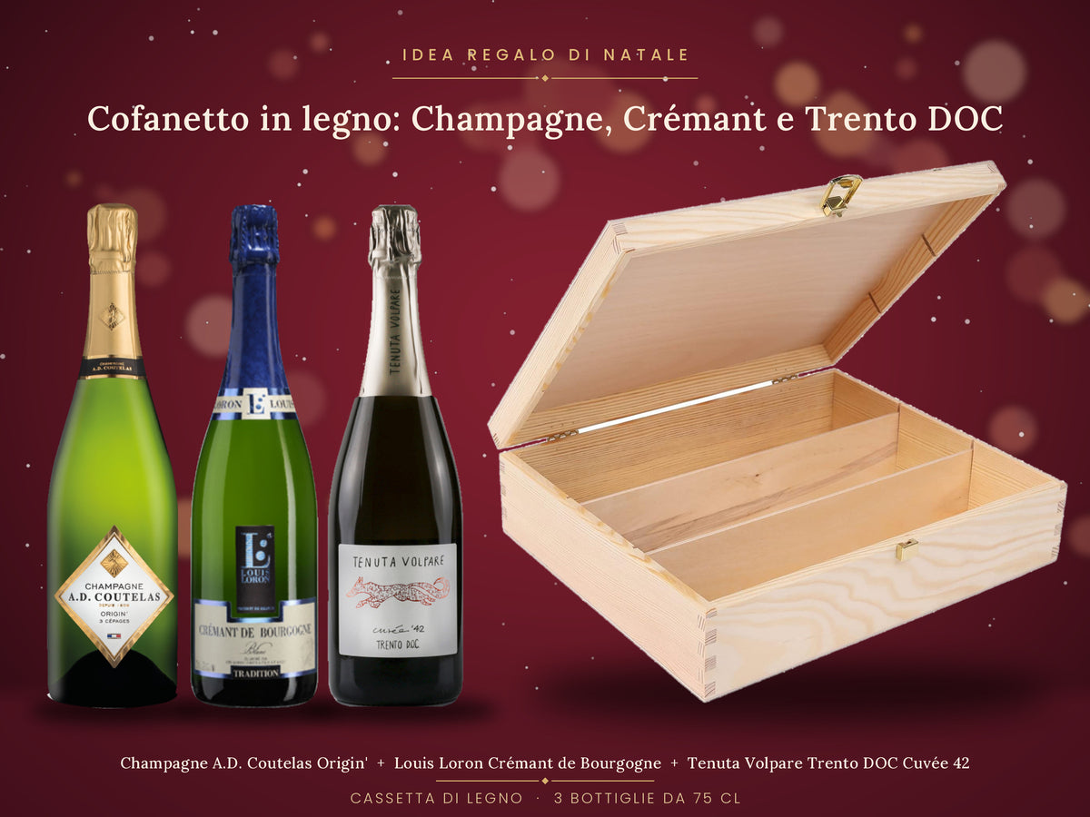 Cofanetto in legno: Champagne, Crémant e Trento DOC