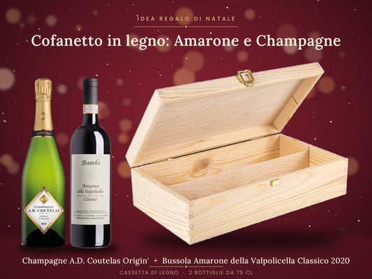 Cofanetto in legno: Amarone Bussola e Champagne