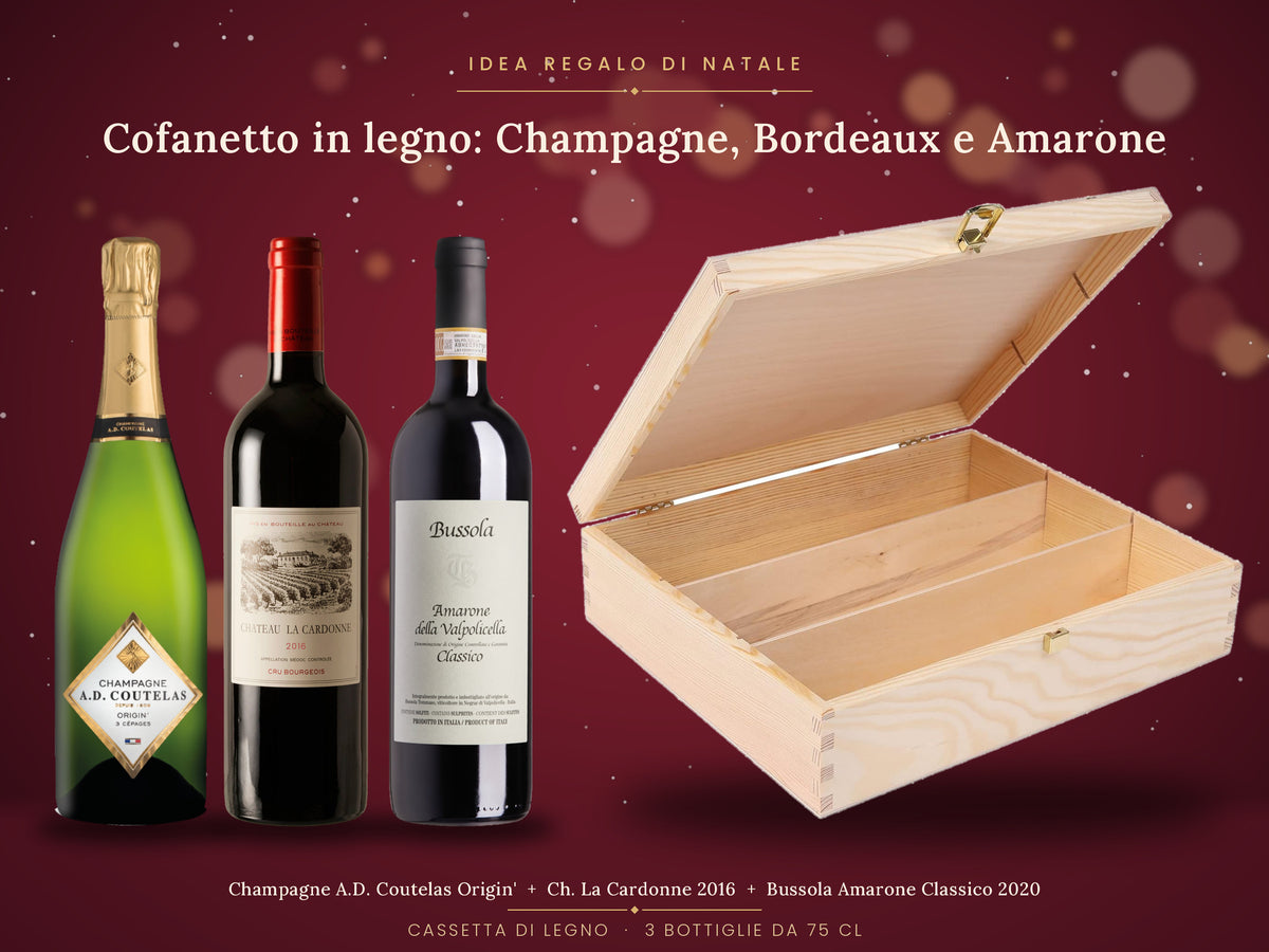 Cofanetto in legno: Champagne, Bordeaux e Amarone (Bussola)