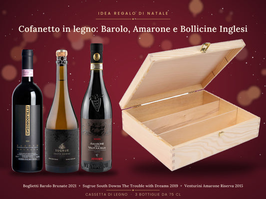 Cofanetto in legno: Barolo, Amarone e Bollicine Inglesi